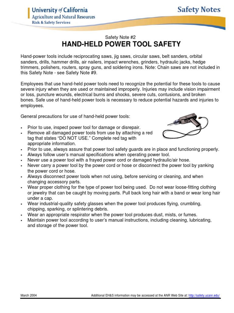 Safety Note HandHeld Power Tool Safety PDF