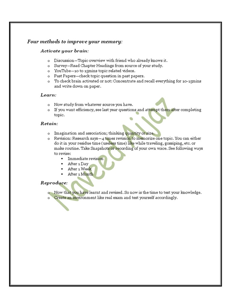 Improve Memory: 4 Effective Methods | PDF | Career & Growth | Self ...