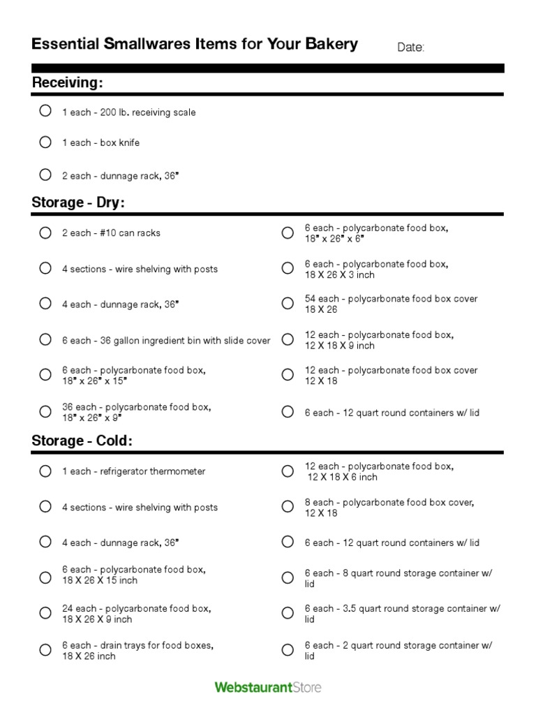 Essential Bakery Smallwares Checklist | PDF | Dishwasher | Home