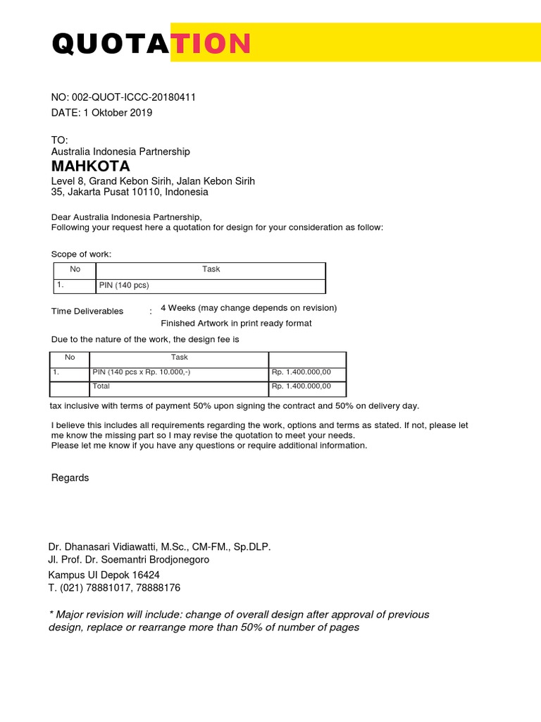 Quotation for Design Services - ICCC | PDF