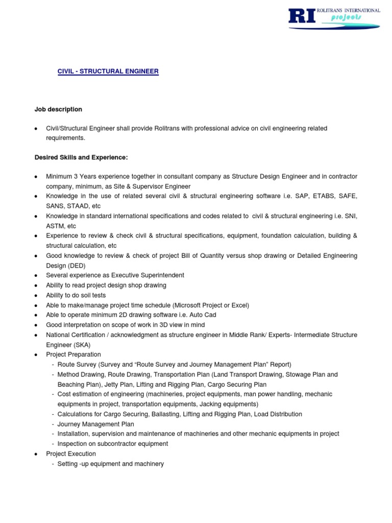 Civil Structural Engineer Pdf Engineering Transport
