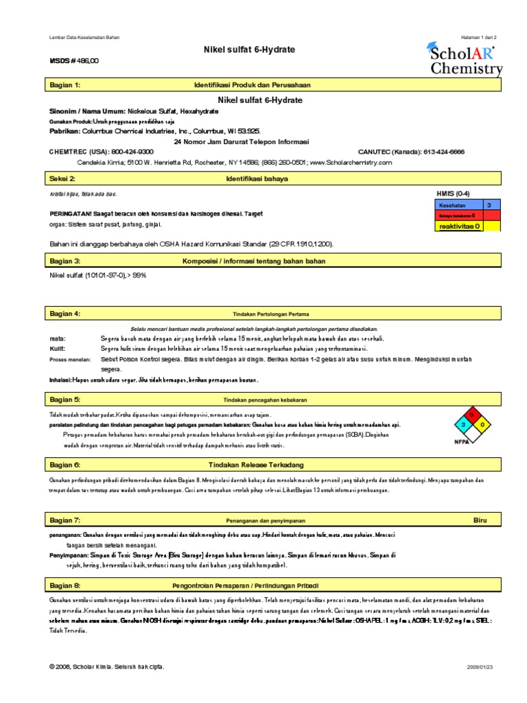 MSDS Sheets Nickel Sulfate 6Hydrate 486 00.en Id PDF