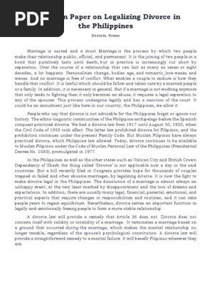 Position Paper on Legalizing Divorce