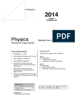 Sydney Grammar 2014 Physics Prelim Yearly & Solutions