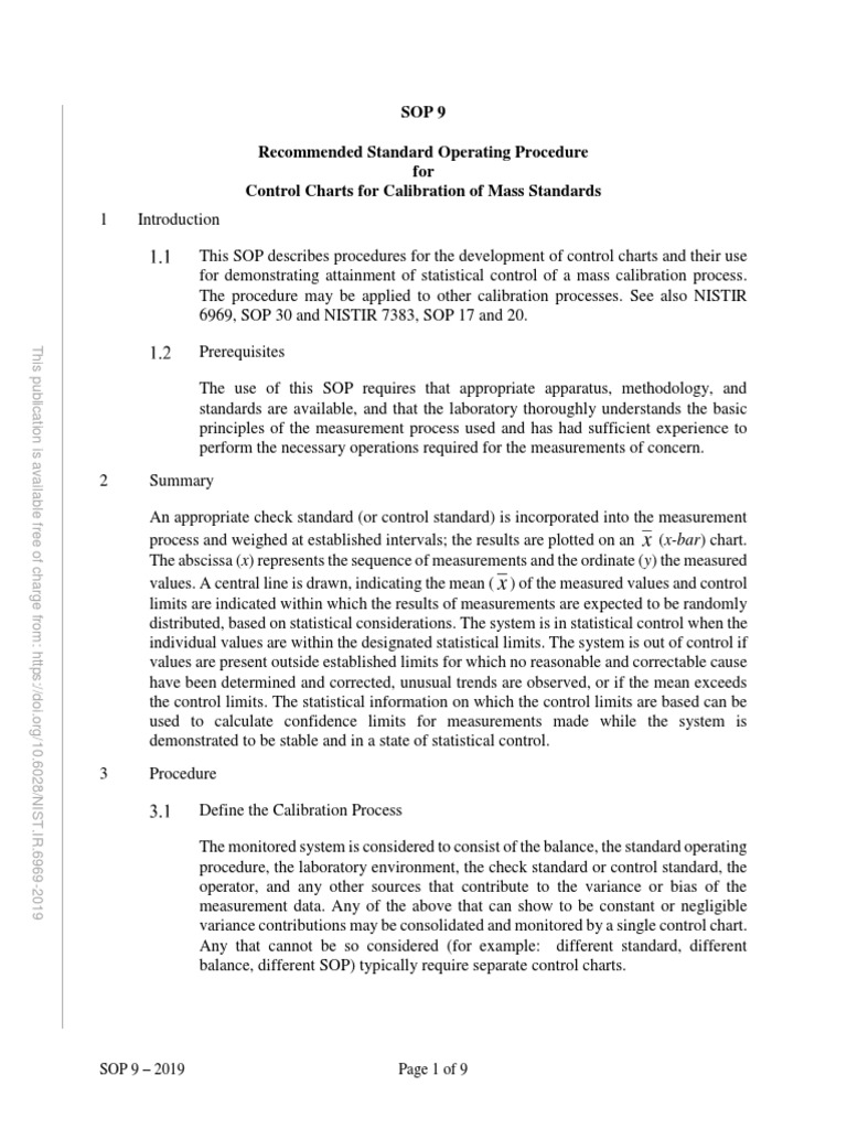 Sop 9 Control Charts For Mass 20190506 | PDF | Calibration | Statistics