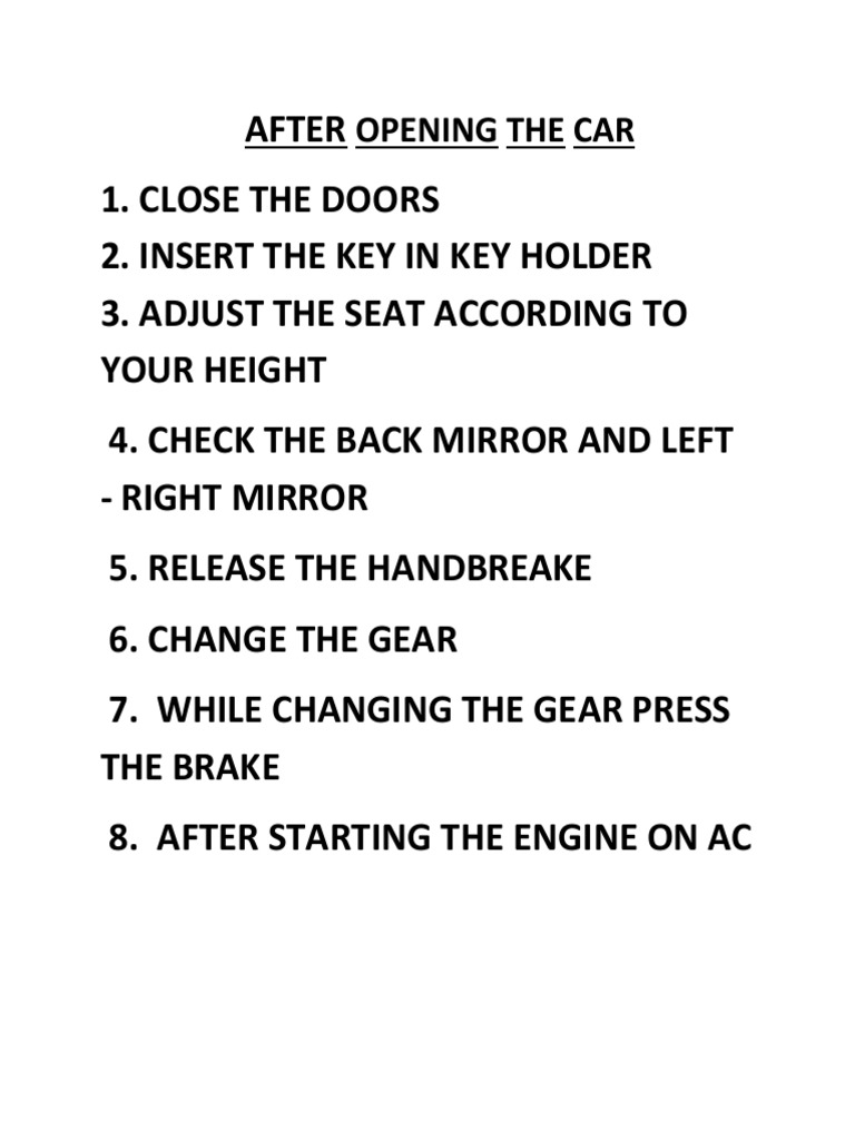 A StepbyStep Guide to Starting Your Car Safely and Adjusting for Comfort PDF