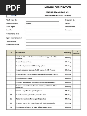 Chiller Checklist