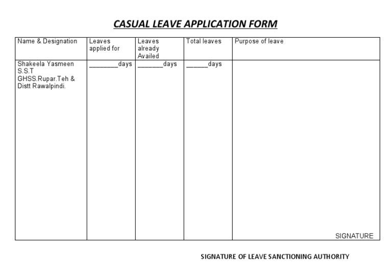 Casual Leave Application Form Template | PDF
