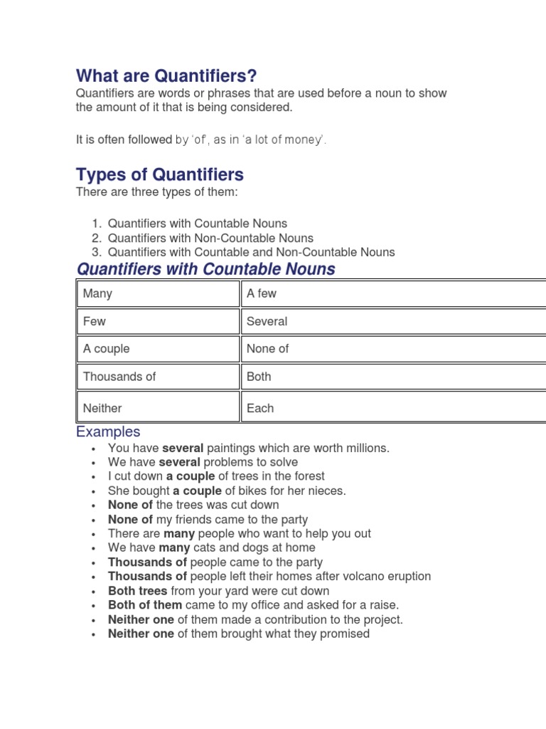Understanding Types of Quantifiers | PDF