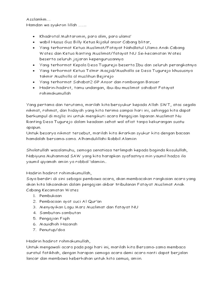 Contoh Teks Pembawa Acara Pengajian Muslimat Bahasa Jawa - filtrujillo.com