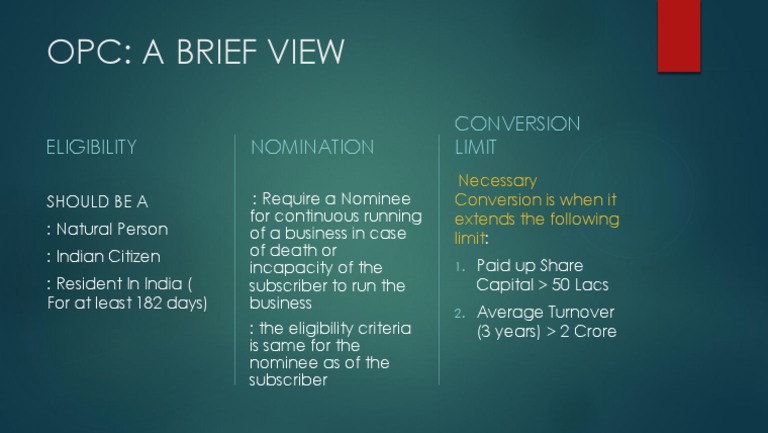 OPC Eligibility and Conversion Limits | PDF | Business | Law