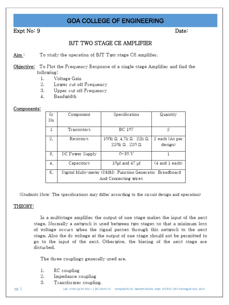 BJT Two-Stage CE Amplifier Analysis | PDF | Amplifier | Capacitor