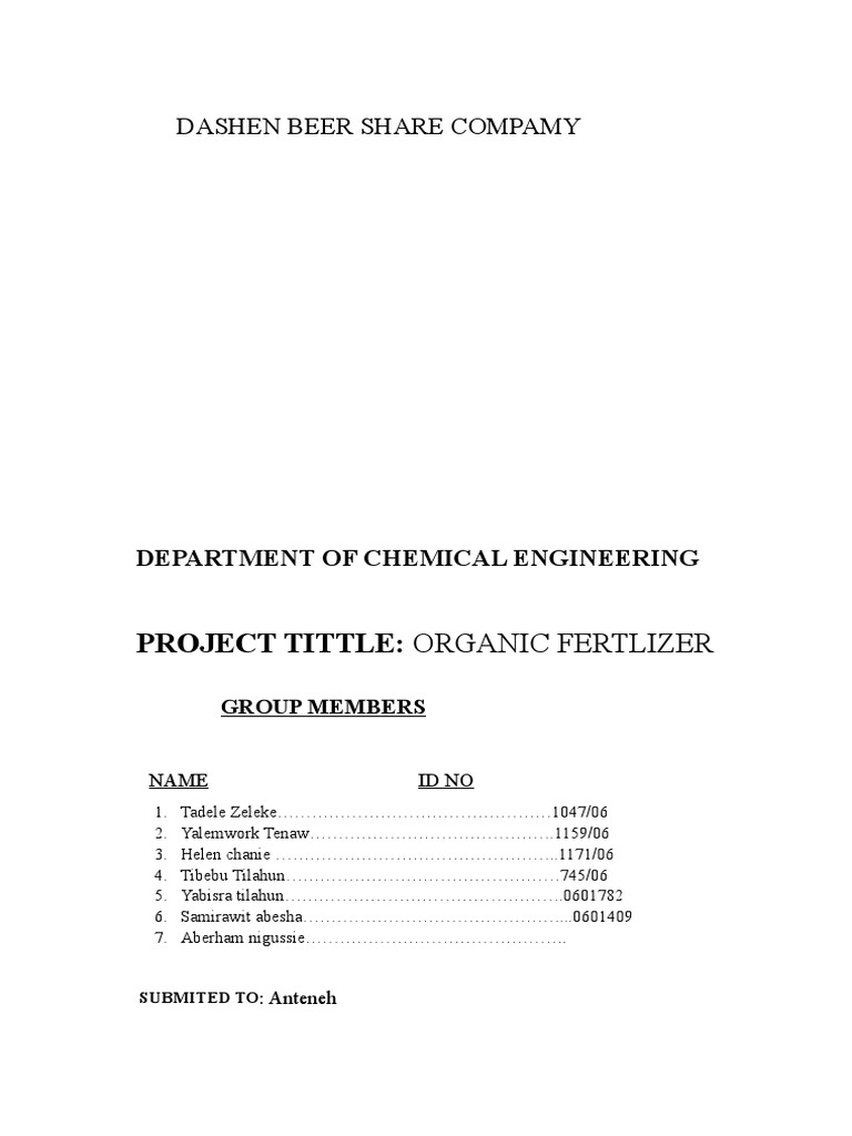 Dashen Beer Share Compamy Project Tittle Organic Fertlizer PDF