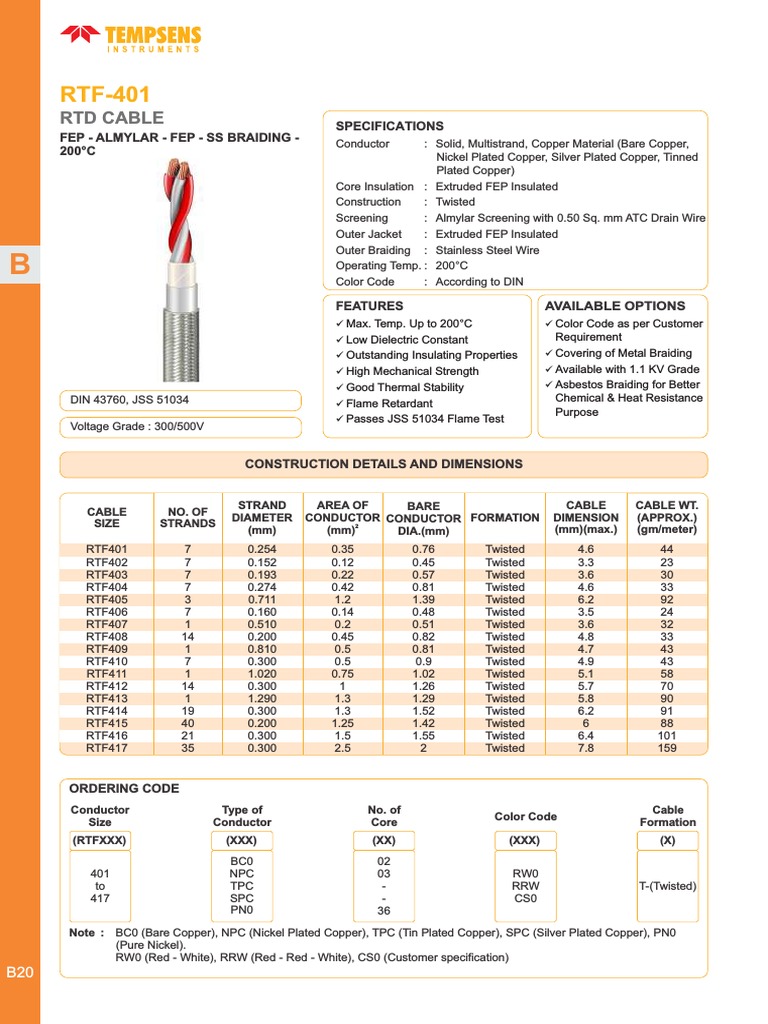 High-Temperature Twisted RTD Cables | PDF | Insulator (Electricity) | Wire