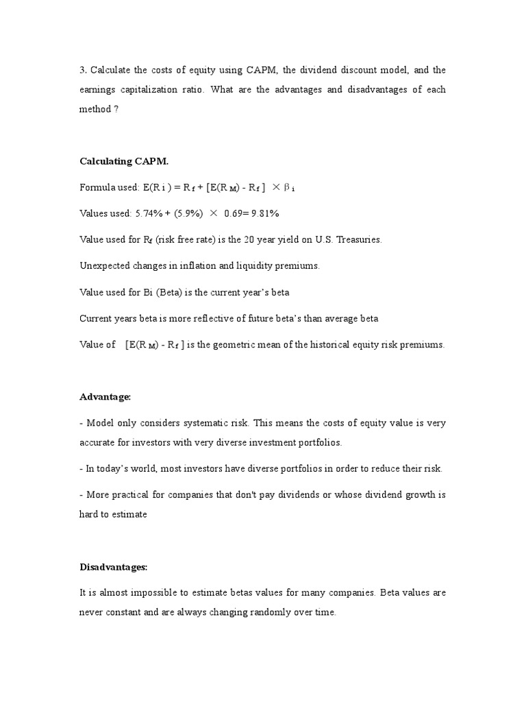 Q3 Calculate The Costs of Equity | PDF | Beta (Finance) | Capital Asset ...