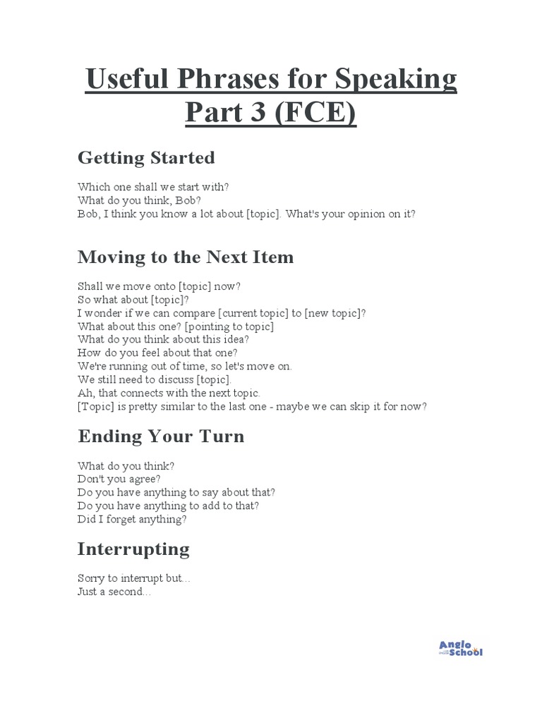 Fce Speaking Part 3 Useful Phrases Pdf