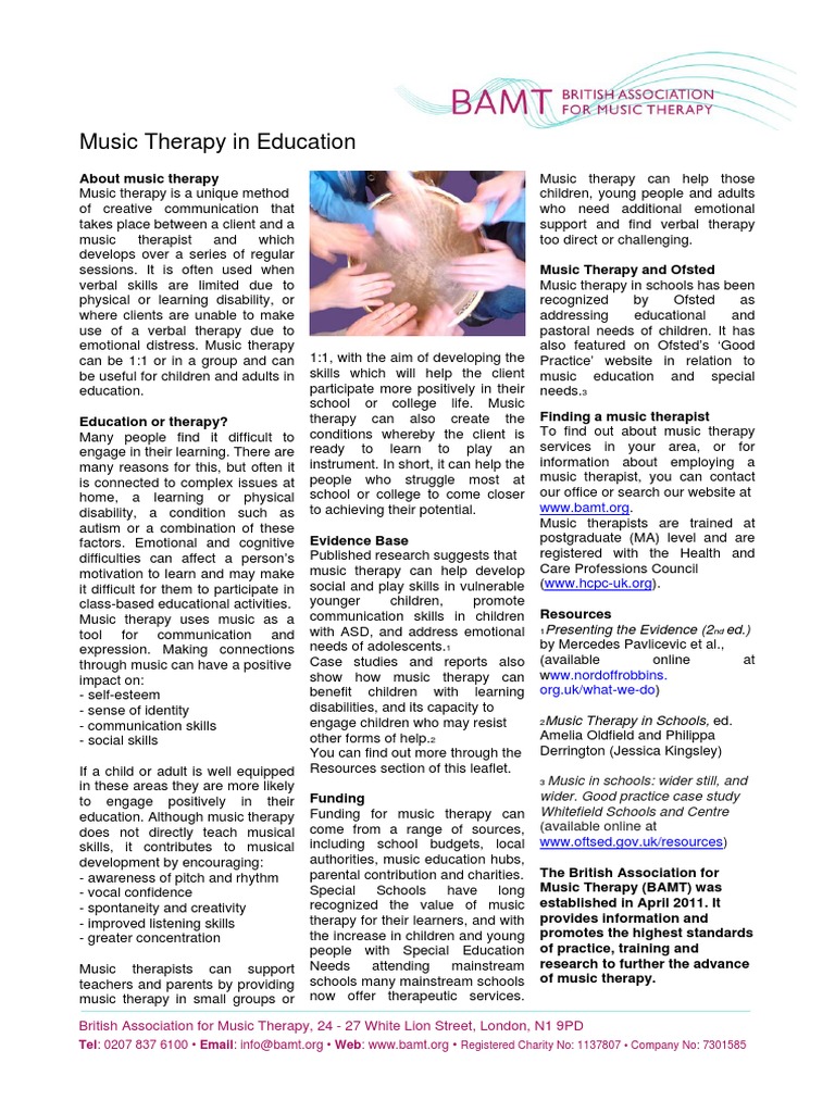 Music Therapy in Education Settings | PDF | Psychotherapy | Learning