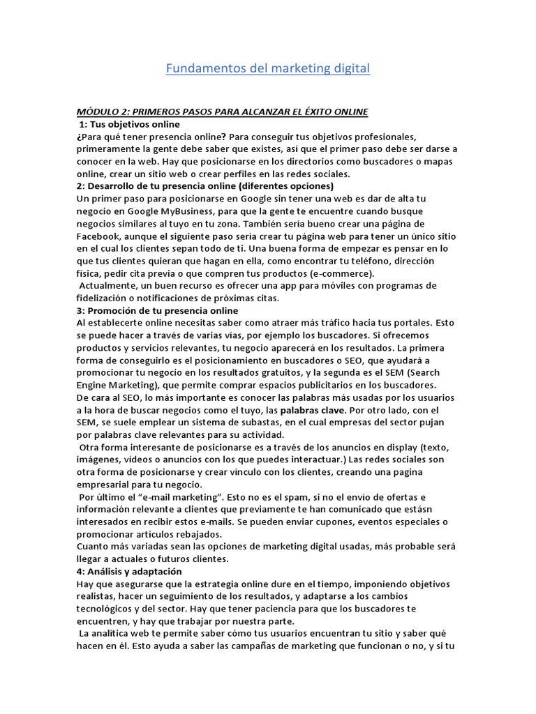 Fundamentos de Marketing Digital Google | PDF | Posicionamiento en ...