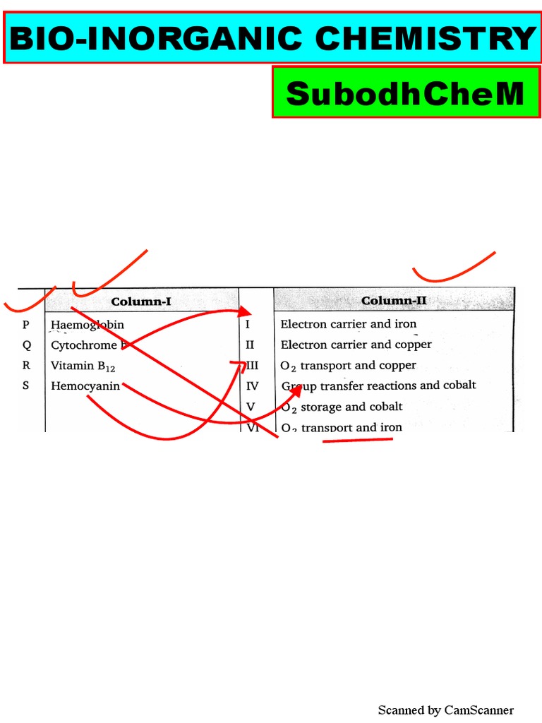 Bio-Inorganic Chemistry Notes | PDF