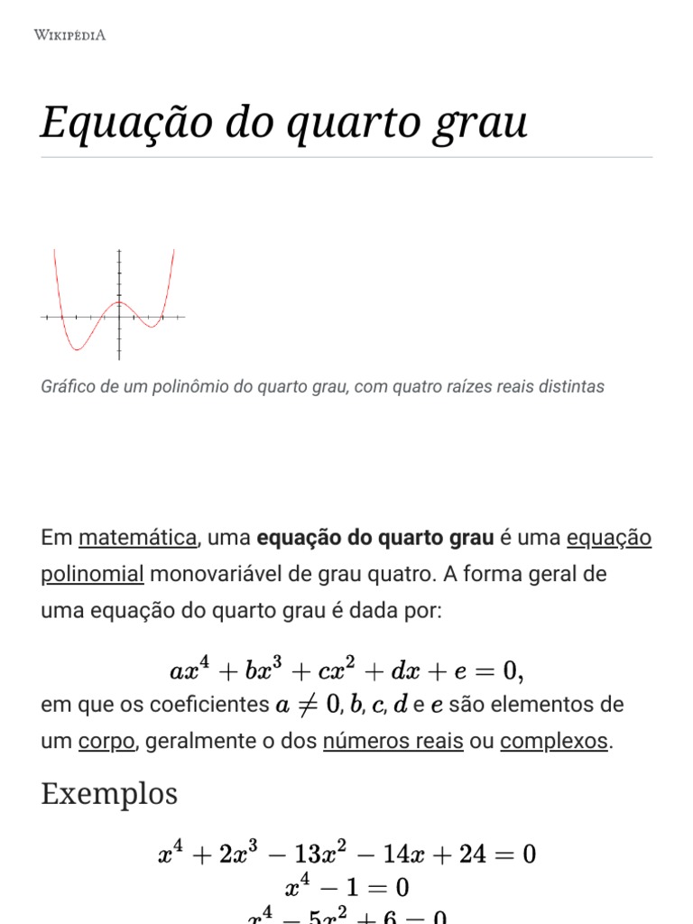 Equação do Quarto Grau: Conceitos e Métodos | PDF | Equações | Álgebra