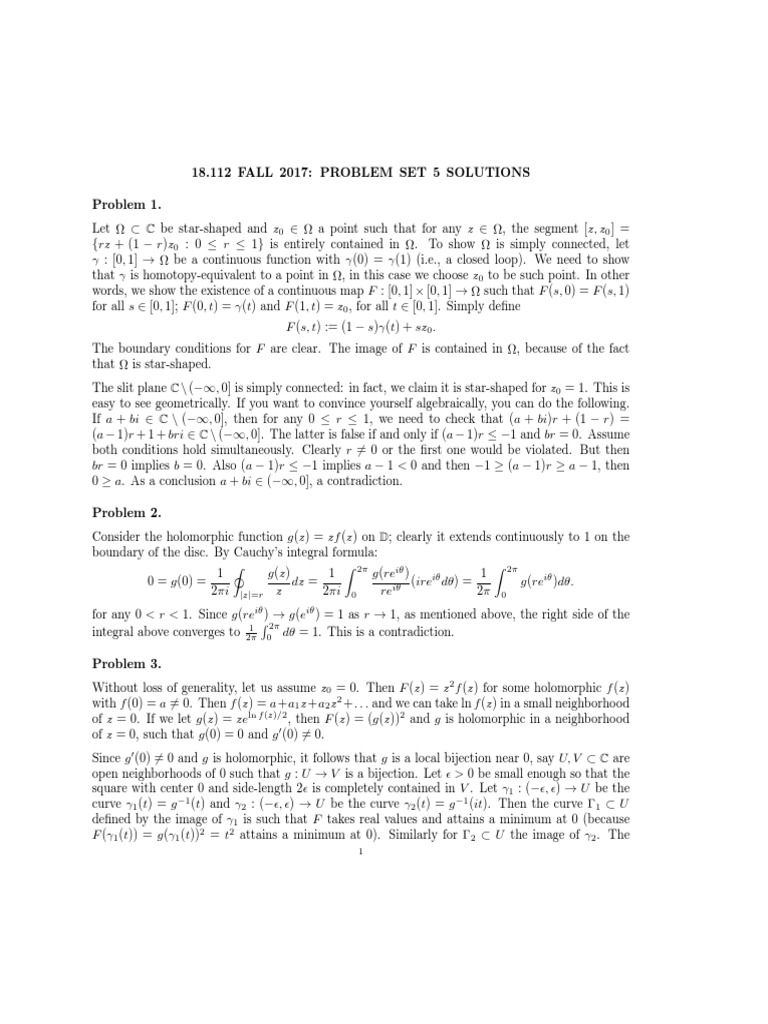 18.112 PSet5 Solutions | PDF | Holomorphic Function | Function ...