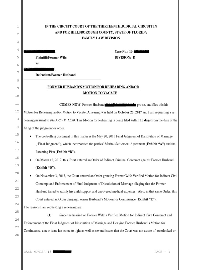 Motion For Rehearing PDF Child Support Contempt Of Court