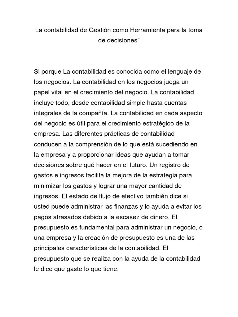 La Contabilidad de Gestión Como Herramienta para La Toma de Decisiones ...