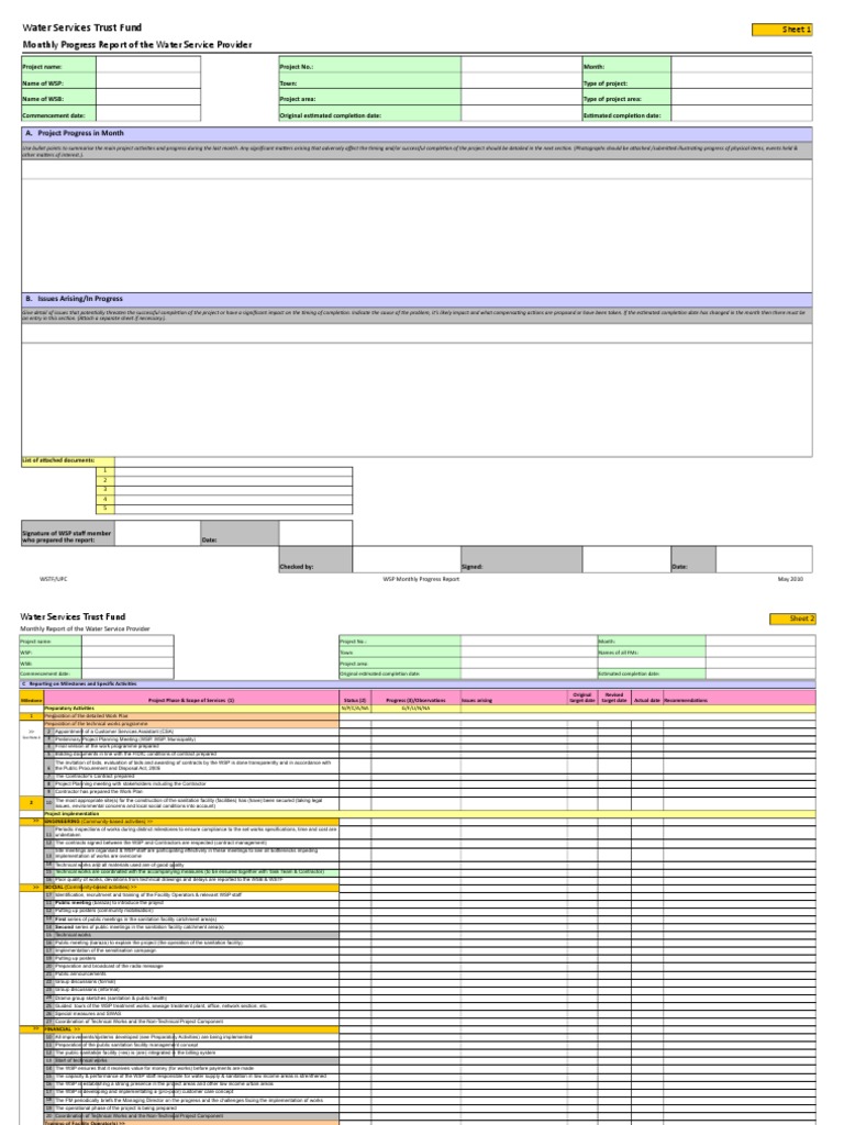 WSP Monthly Progress Report - May 2010 | PDF | Specification (Technical ...