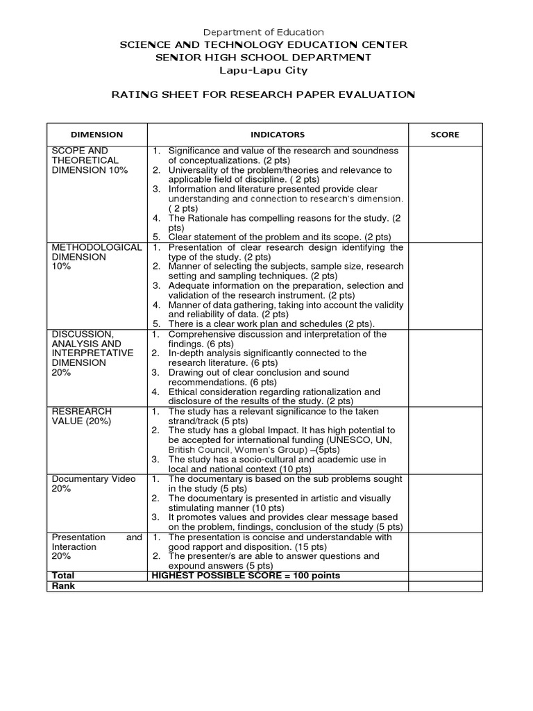 Research Paper Evaluation Rubric | PDF | Academic Discipline ...