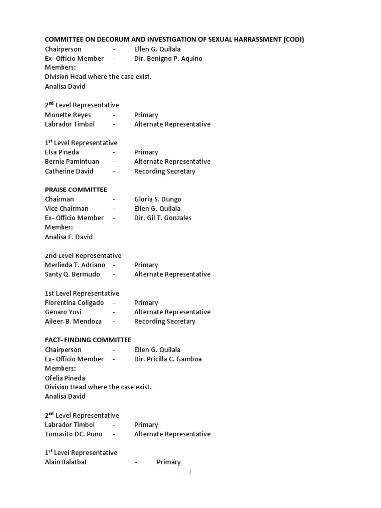 Committee On Decorum and Investigation of Sexual Harrassment (Codi ...