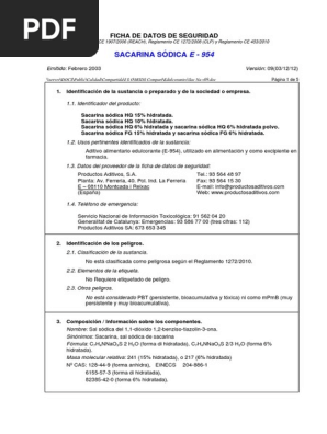 Sacarina Sodica E 954 Ficha De Datos De Seguridad Dioxido De Carbono Aguas Residuales