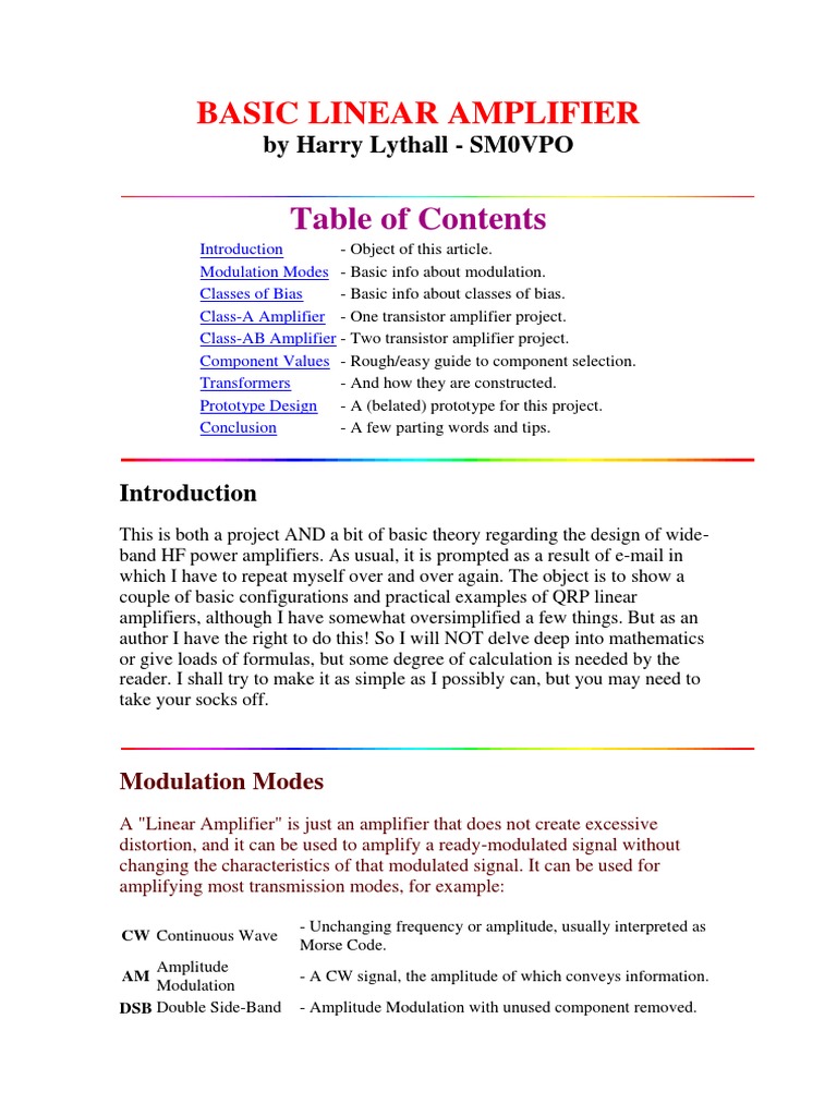 Basic Linear Amplifier Design Guide | PDF | Amplifier | Electrical ...