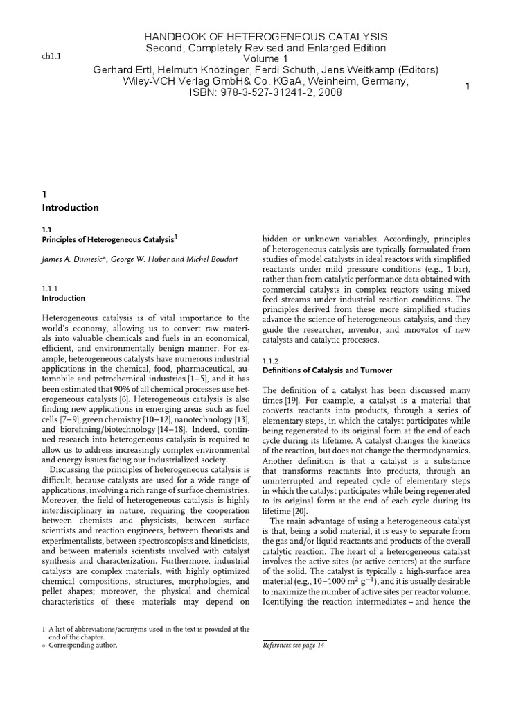 Handbook Of Heterogeneous Catalyst Catalysis Reaction Rate