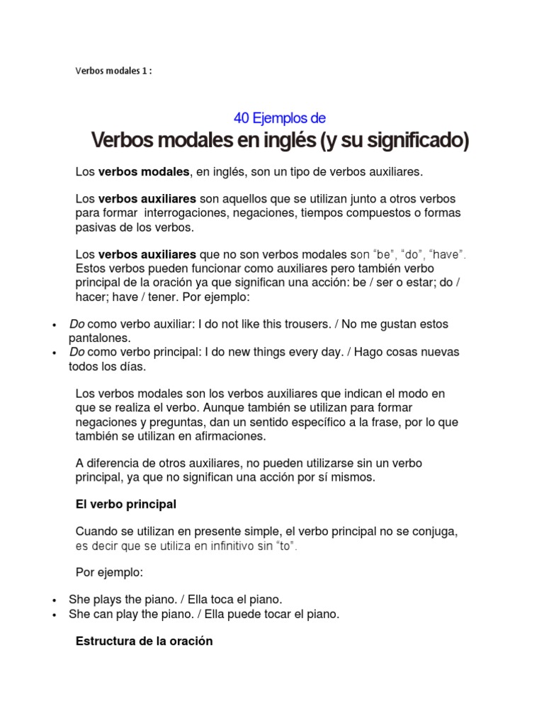 Ejemplos de Verbos Modales en Inglés | PDF | Verbo | Conjugación gramatical