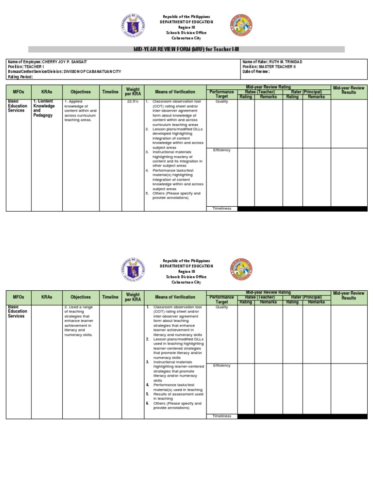 Mid-Year Review Form for Teachers I-III | PDF | Lesson Plan | Teachers