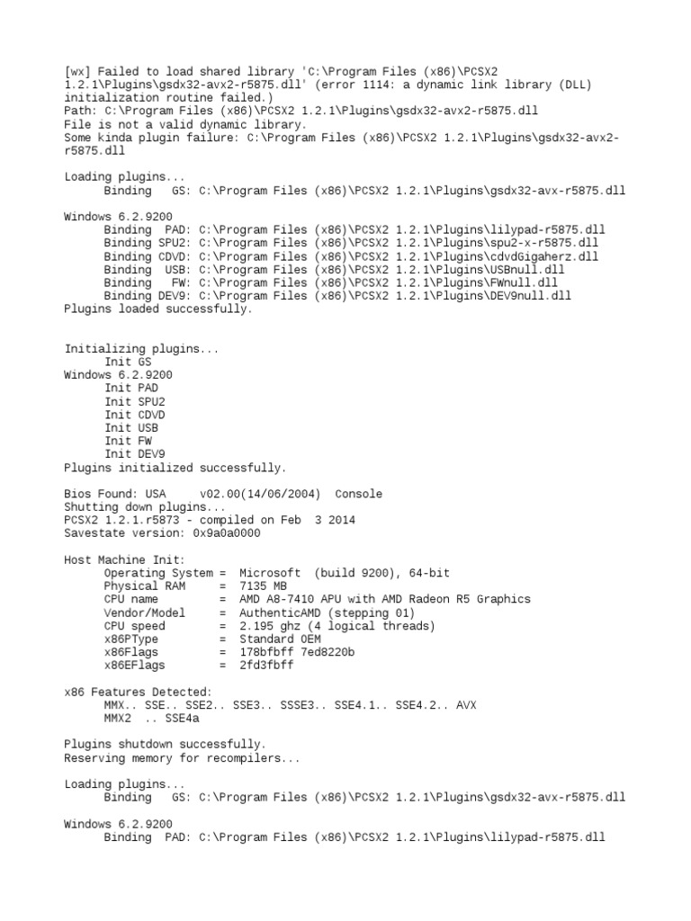 PCSX2 1.2.1 Plugin Initialization Errors | PDF | Bios | Library (Computing)