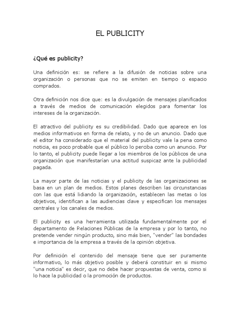 Definición y Tipos de Publicity | PDF | Publicidad | Medios de ...