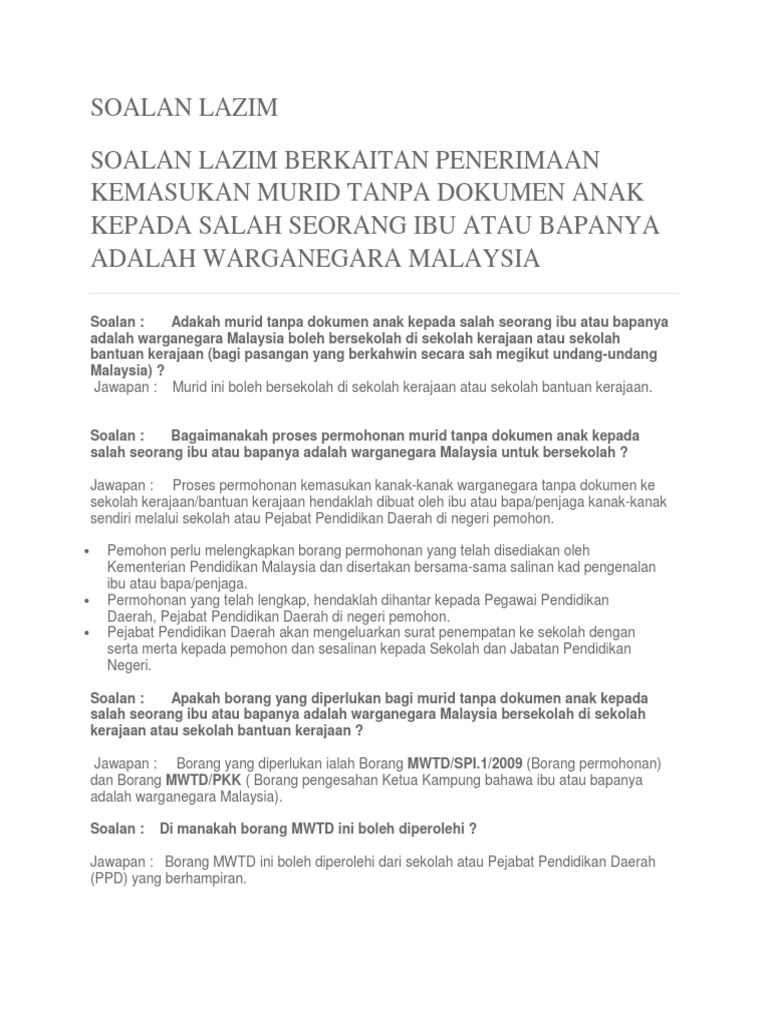 SOALAN LAZIM Berkaitan Murid  PDF