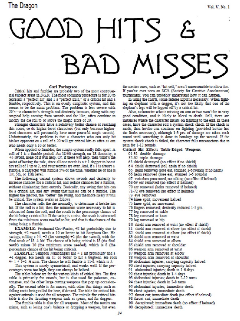 Dragon MagazineGood Hits and Bad Misses PDF