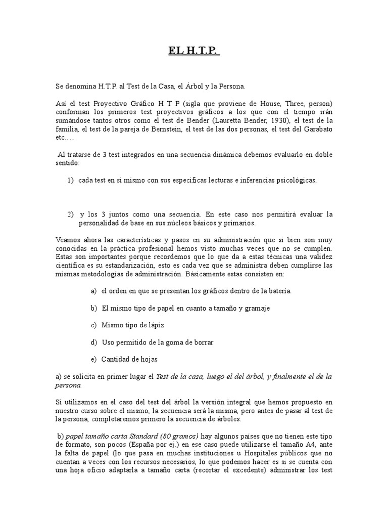 Guía del Test H.T.P. para Psicólogos | PDF | Lápiz | Dibujo