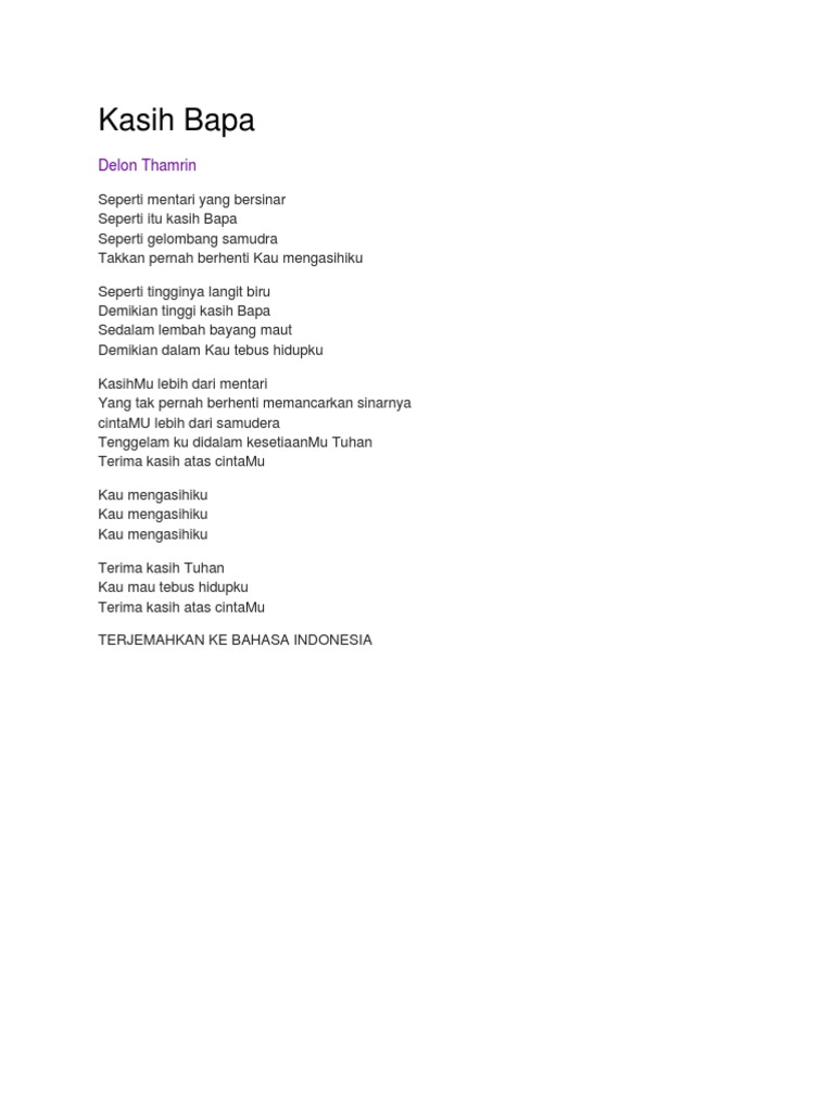 Lirik Lagu Kasih Bapa