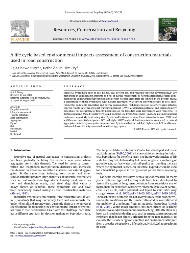 A Life Cycle Based Environmental Impacts Assessment of Construction ...