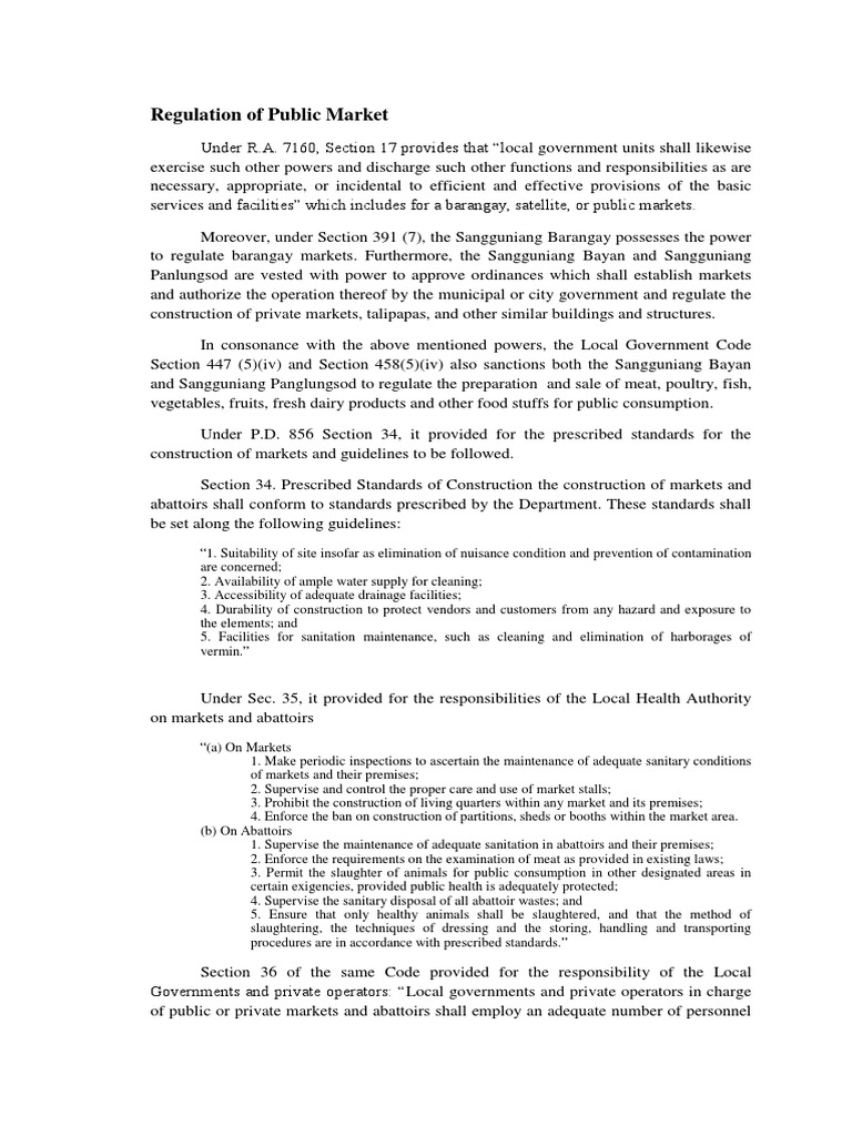 Regulation of Public Market PDF Slaughterhouse Sanitation