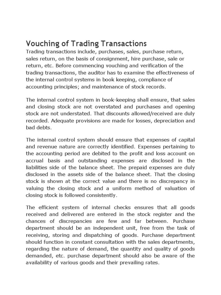 Vouching of Cash and Trade Transactions PDF Bookkeeping Stocks
