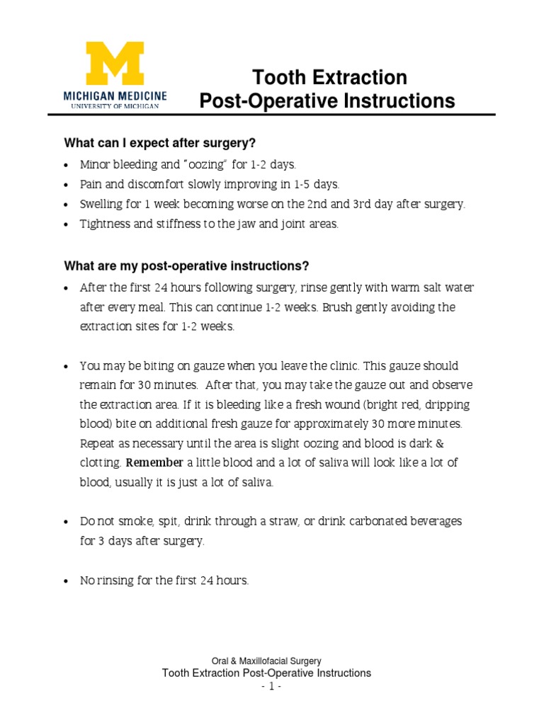 Tooth Extraction Post-Op Care Instructions | PDF | Opioid | Surgery