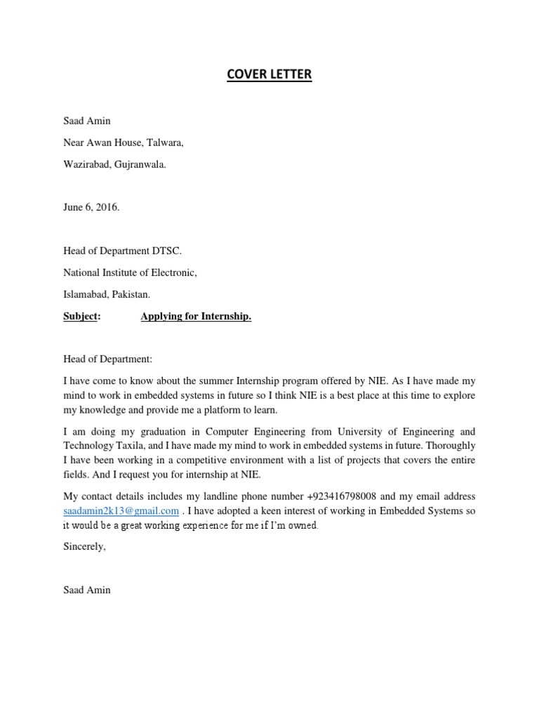 NIE Cover Letter PDF