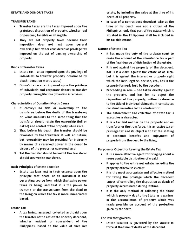 Estate and Donors Tax PDF Estate Tax In The United States