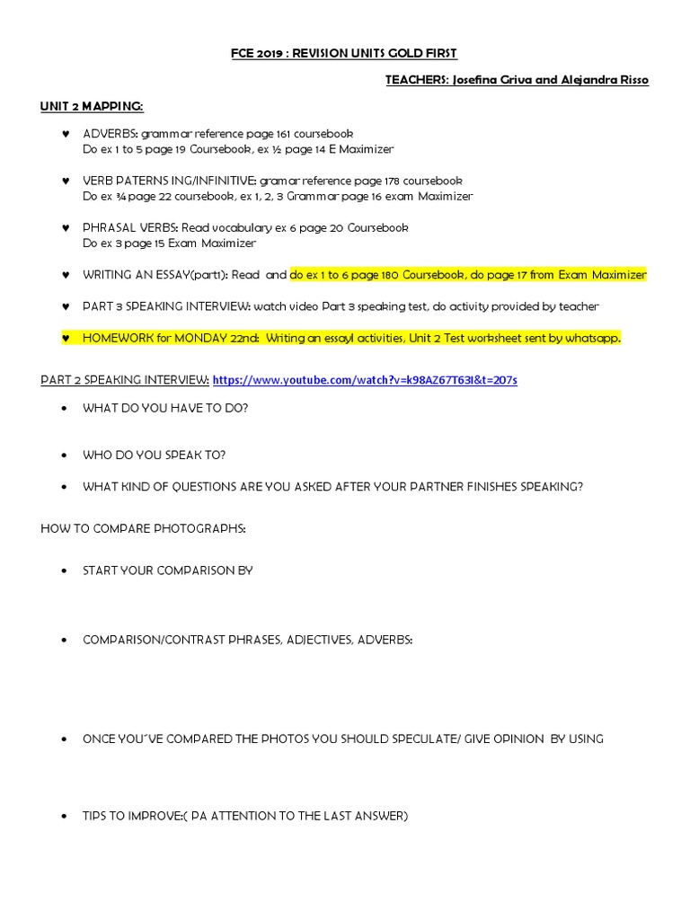 FCE Revision UNIT 2 Mapping | PDF