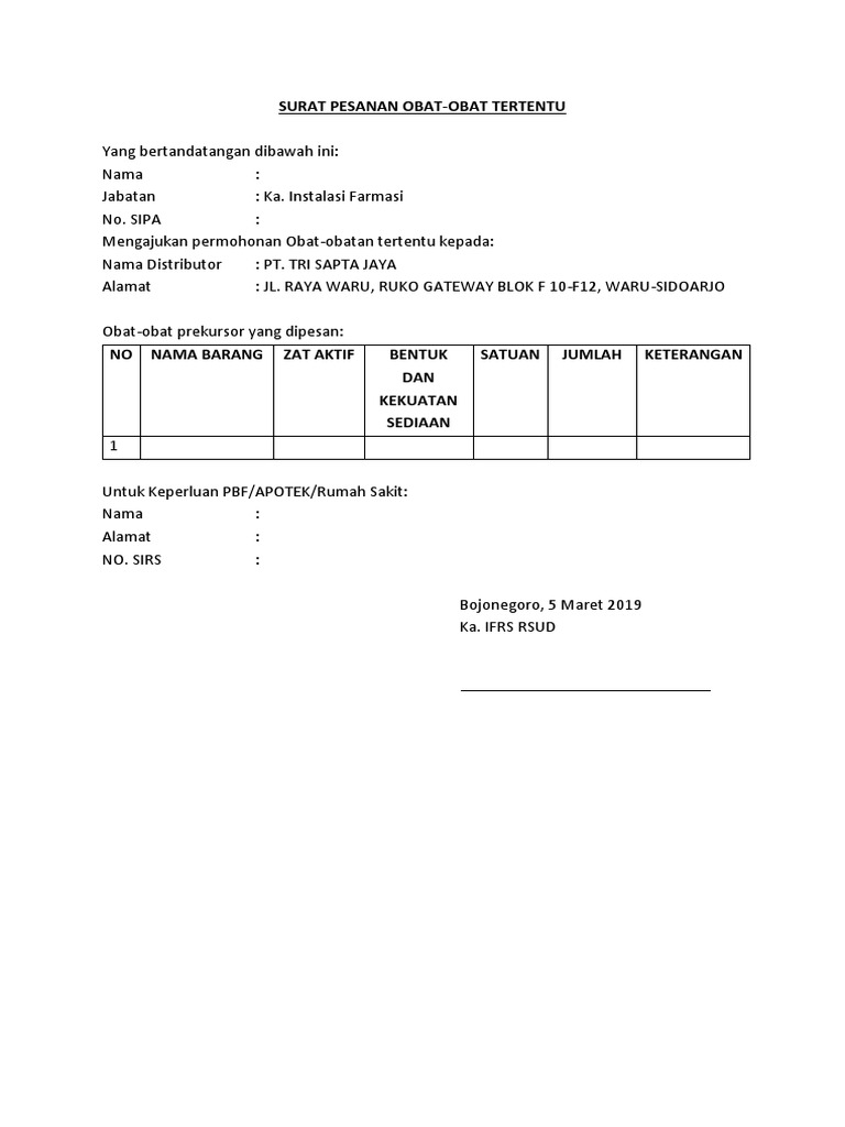 Surat Pesanan Obat Obat Tertentu