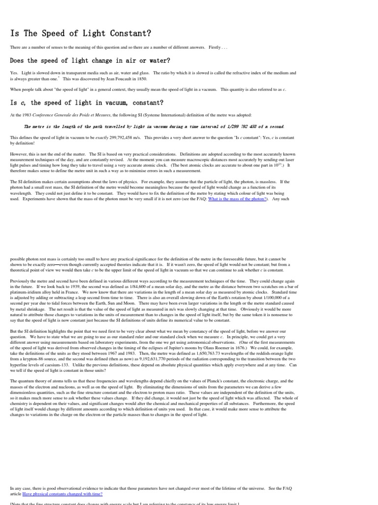 Is The Speed of Light Constant PDF Speed Of Light General Relativity